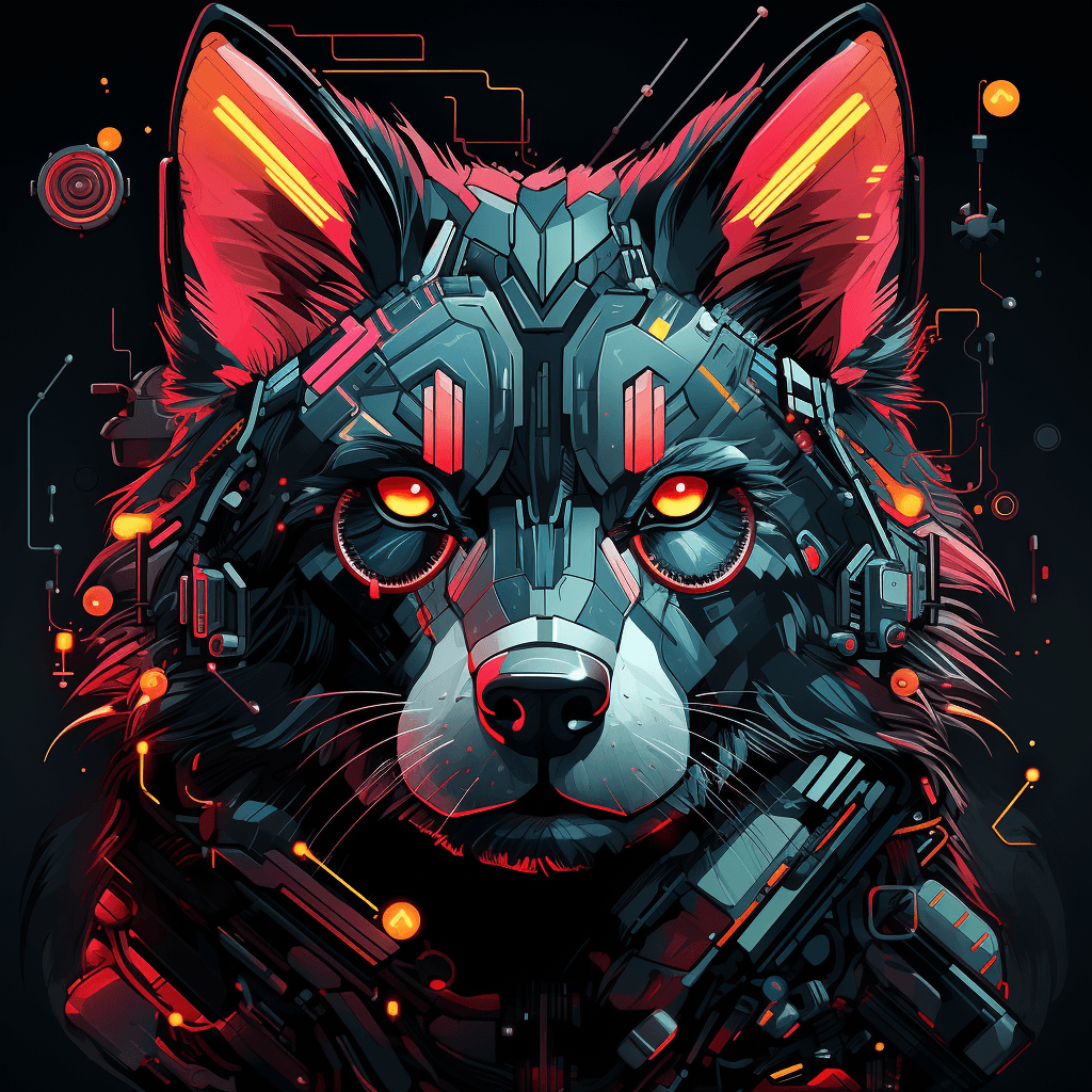 AI generated: Posting, dynamic style, cyberpunk elements (including animals, animation,robot), full image, cyberpu...