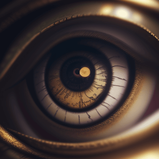 AI generated: extremely realistic, steampunk eye, full view of eye, blurry middle background, ornamental, macro sh...