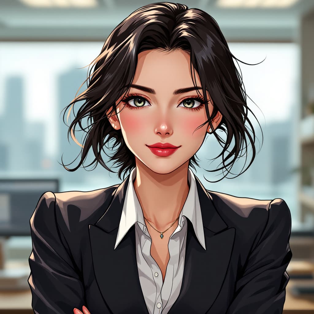 AI generated: Japanese anime style, a Japanese women,Office lady ,smug,triumphant expression　　