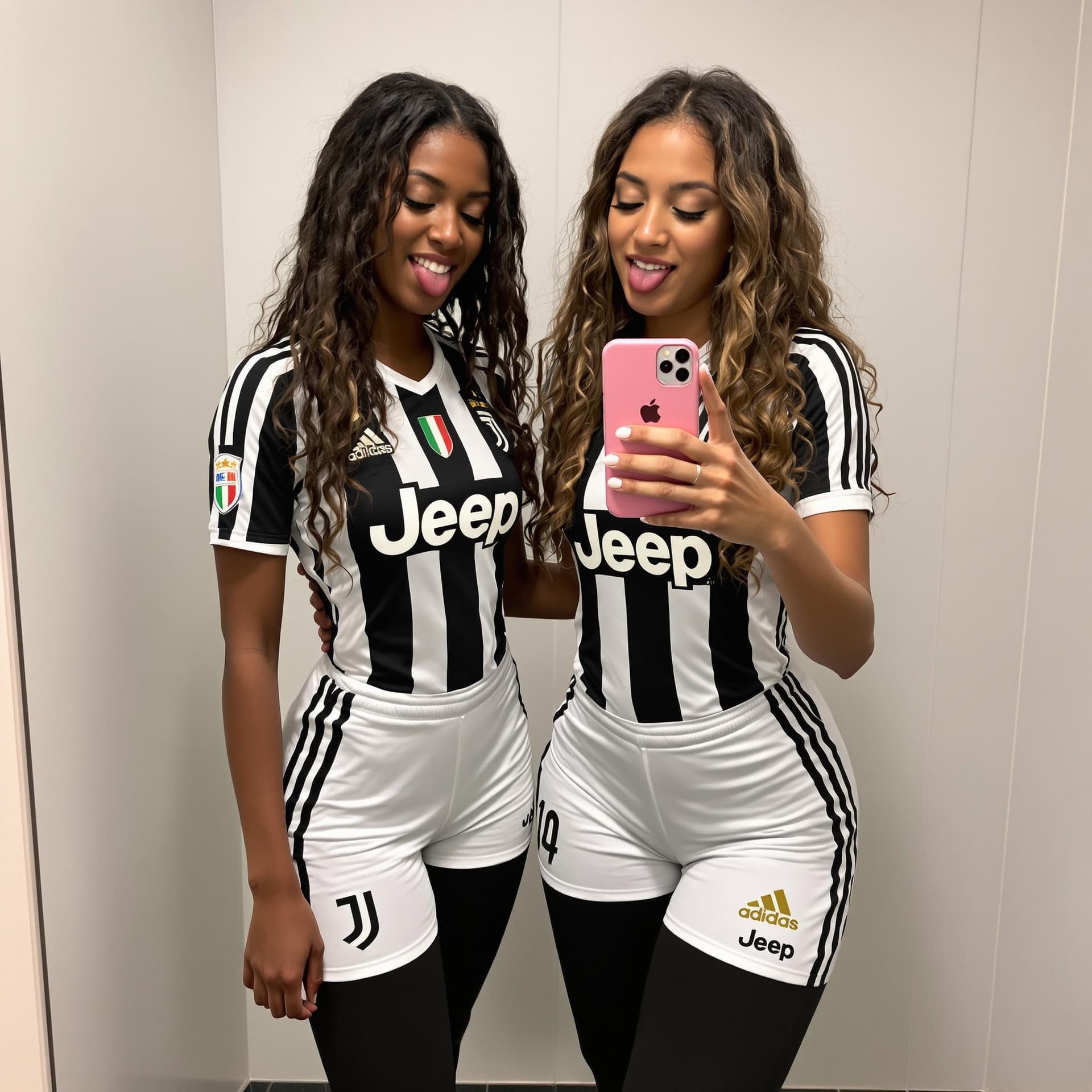 AI generated: Two beautiful, Italian teen girls, one very white girl with long curly brunette hair, the other one,...