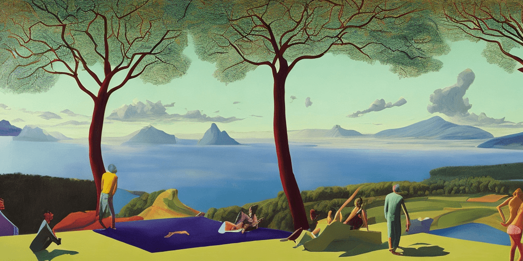 AI generated: epic view, oil painting, neo rauch, david hockney, edward hopper
