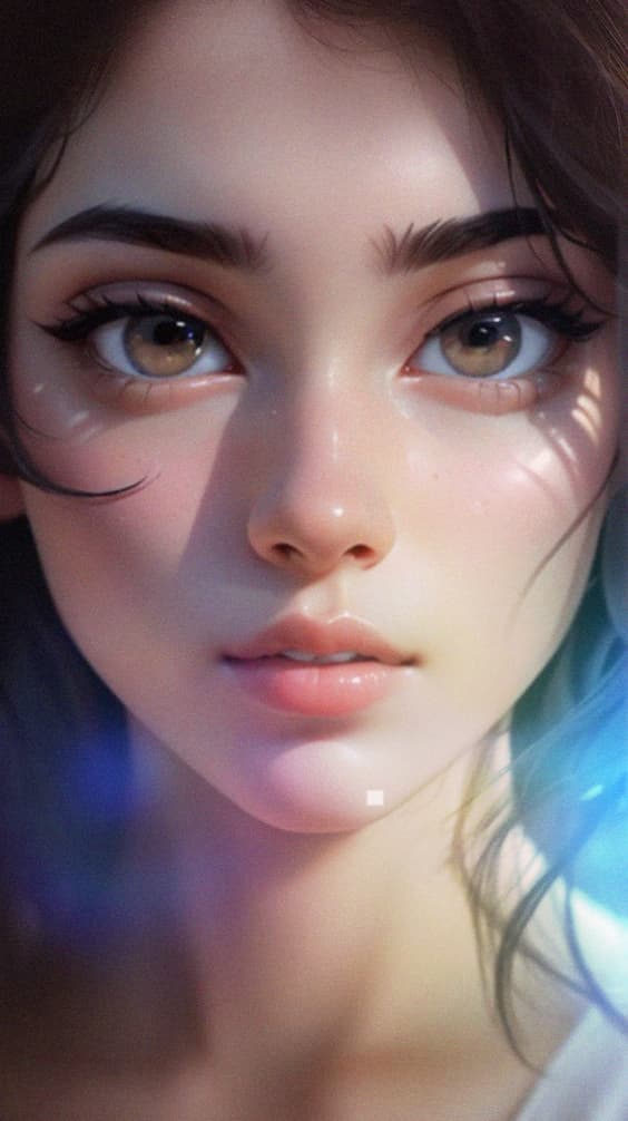 AI generated: Close-up photo of a girl with a pretty face, morning fresh, film grain, light streak, digital colors...