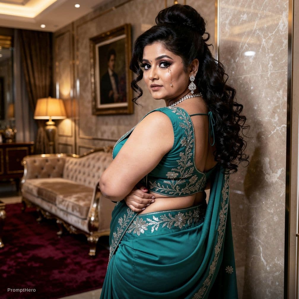 AI generated: Full body view  of most beautiful girl as most beautiful indian realstic women aged 40 with plus siz...