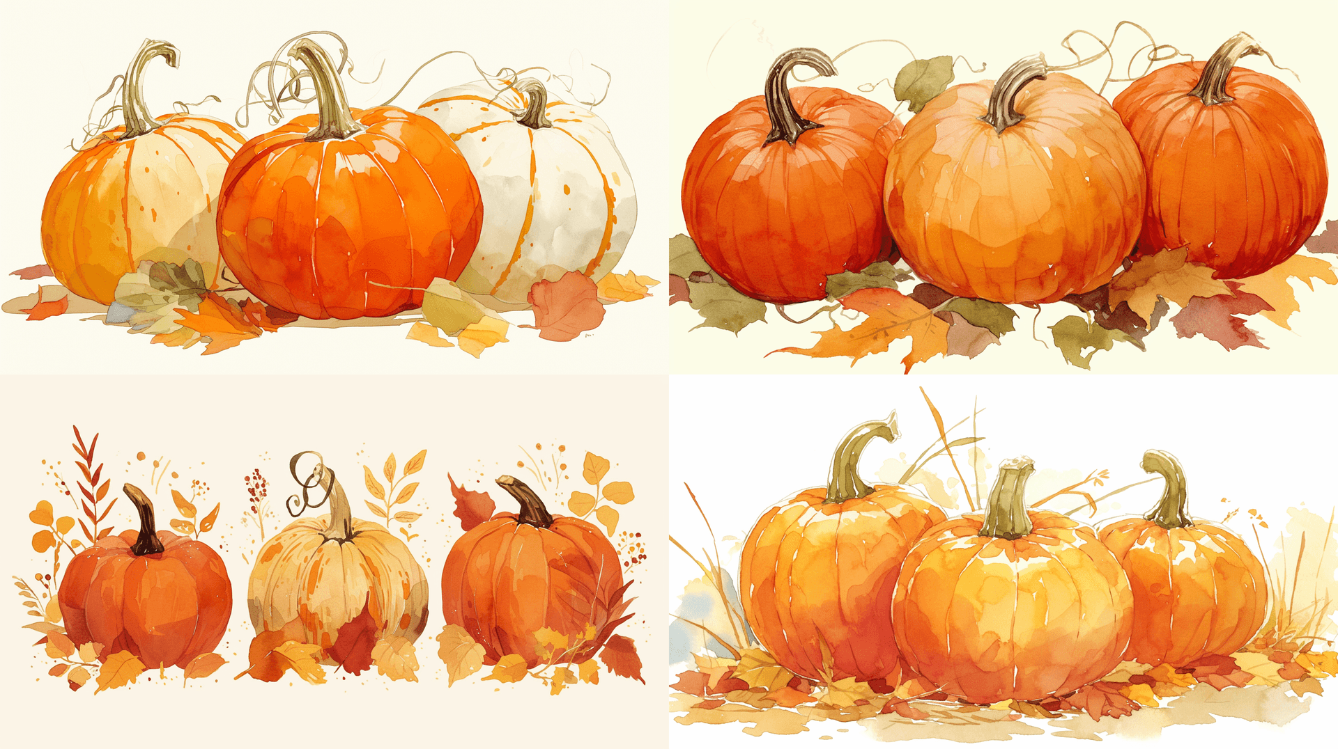 AI generated: An illustration of 3 pumpkins in warm autumn colors. white background, adding depth to the overall c...