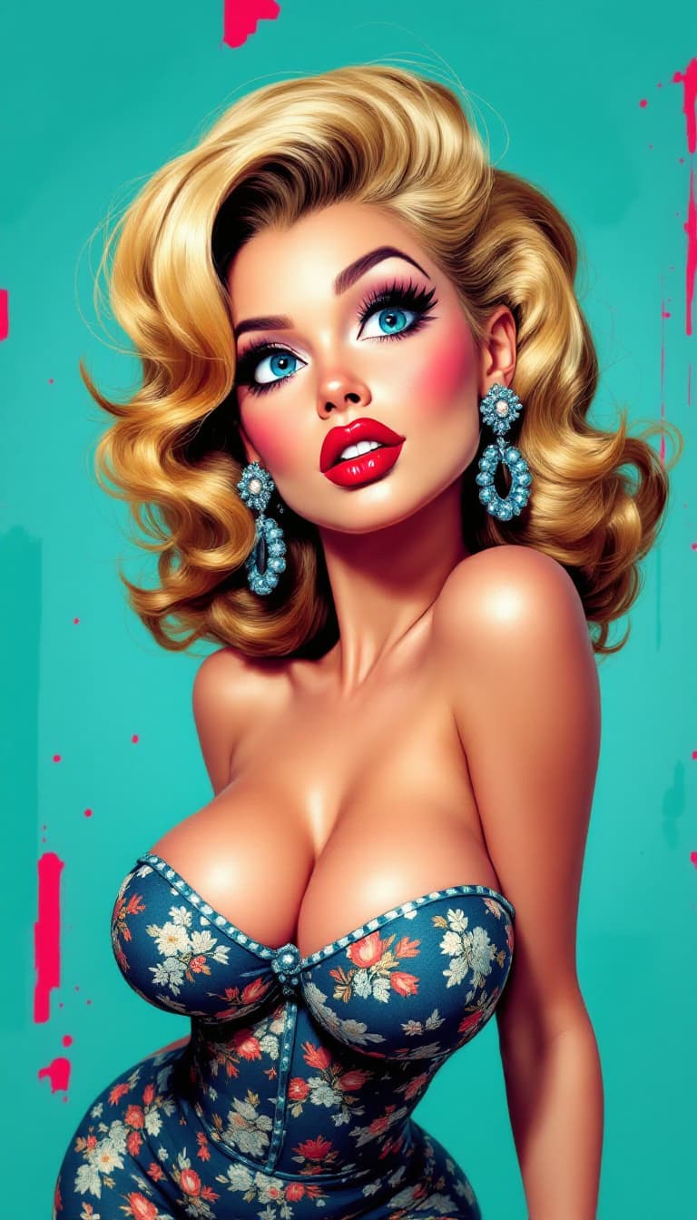 AI generated: A playful rendering of a pin-up woman, drawing inspiration from the pop art style and bold colors of...