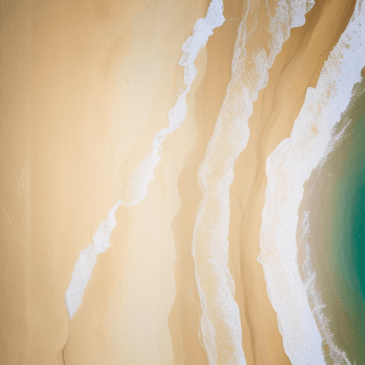 AI generated:  minimalistic modern painting of an Aerial view of a serene australian beach with crystal clear wate...