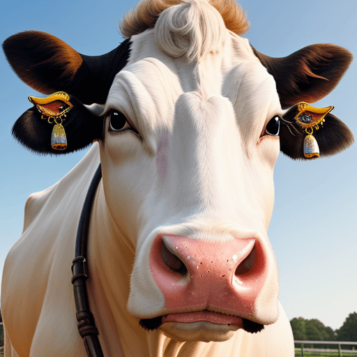 AI generated: high resolution image of cow with extra large septum piercing in the nose