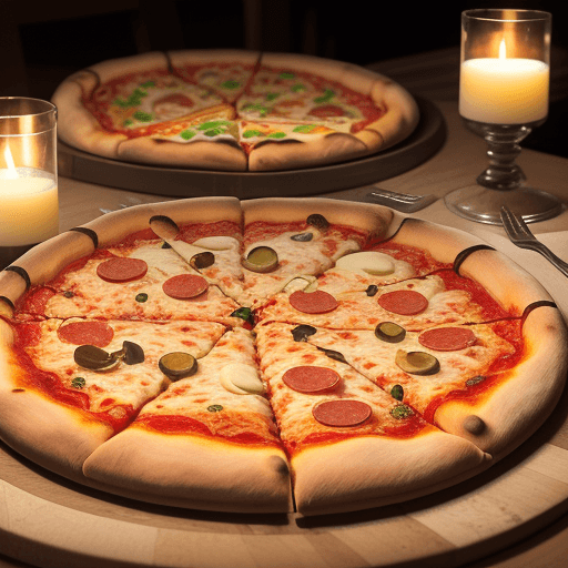 AI generated: •	Delicious pizza, beautifully plated, assortment of cheese, pepperoni and vegetables, textures and ...