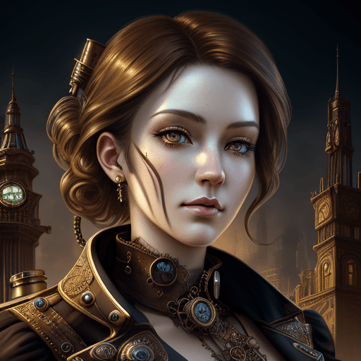 AI generated: ((masterpiece)) a woman in a city with steampunk architecture, steampunk style, beautiful detailed f...