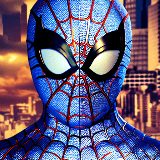 AI generated: cat head anthropomorphic humanoid body, marvel movie poster, spiderman character, blue spiderman sui...