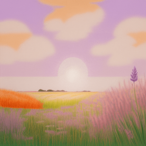 AI generated: a drawing of a Meadows, in the style of light lilac and orange, grid work, vintage aesthetics, post-...