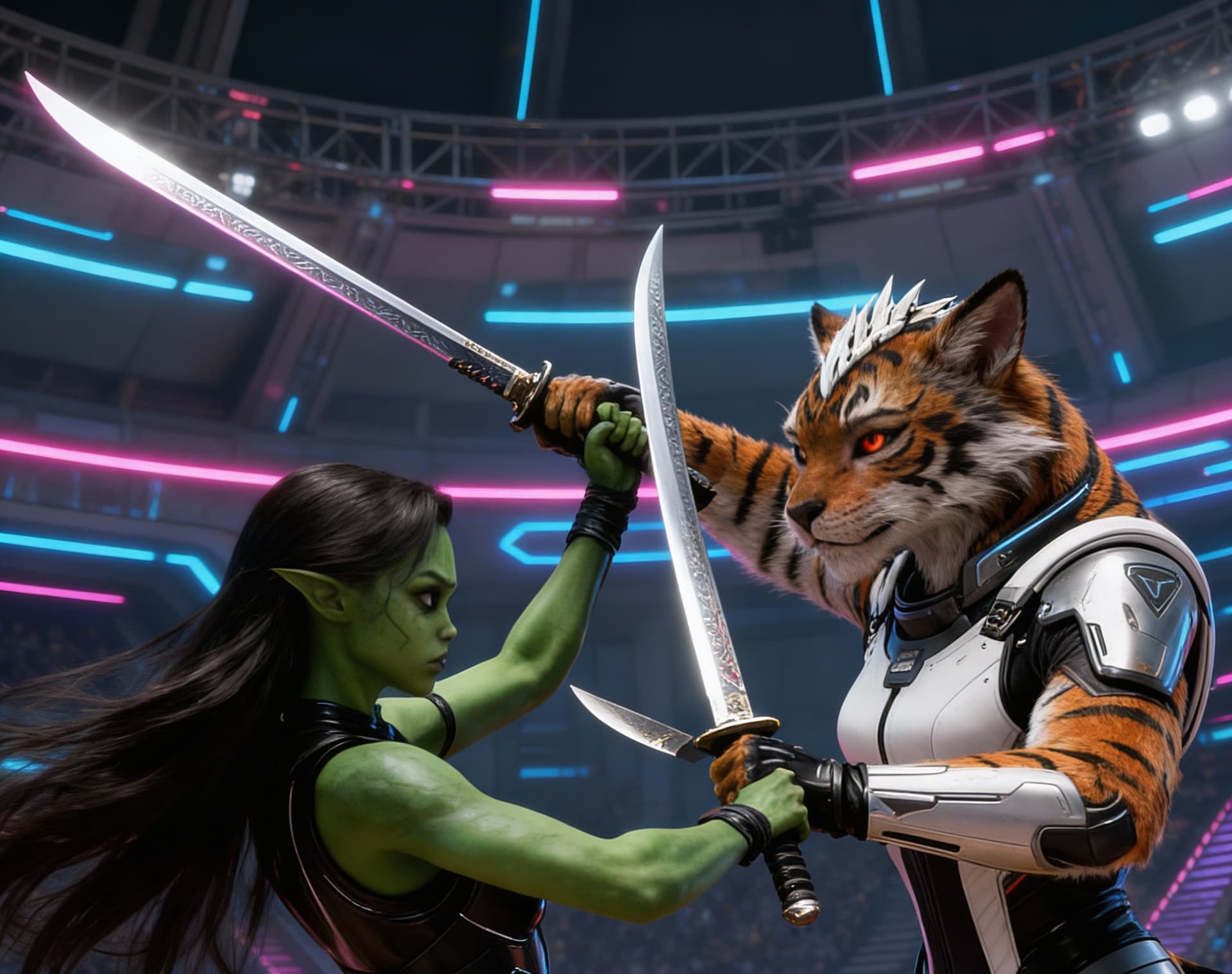 AI generated: Focus on the swords and give a display to showcase the sword in the reference image. Unreal Engine 5...