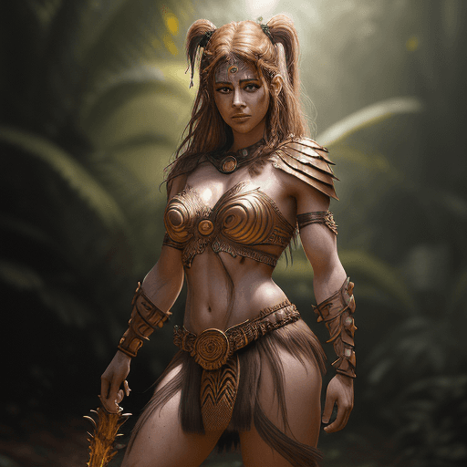 AI generated: female dressed as amazon warrior, (((full body visible))), looking at viewer, portrait, photography,...