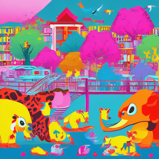 AI generated: vibrant scenes, Punchy Vector --ar 3:2 --niji 6, animals