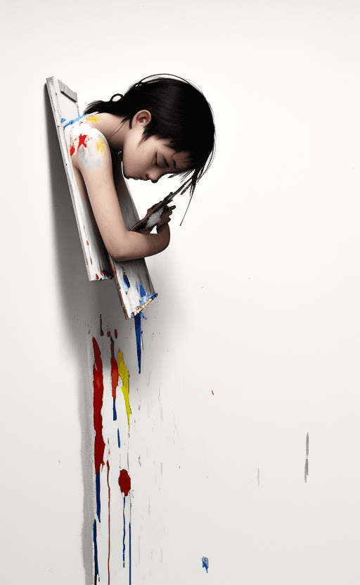 AI generated: painting, sad and broke persion, unhappy, white solid background --ar 2:3 