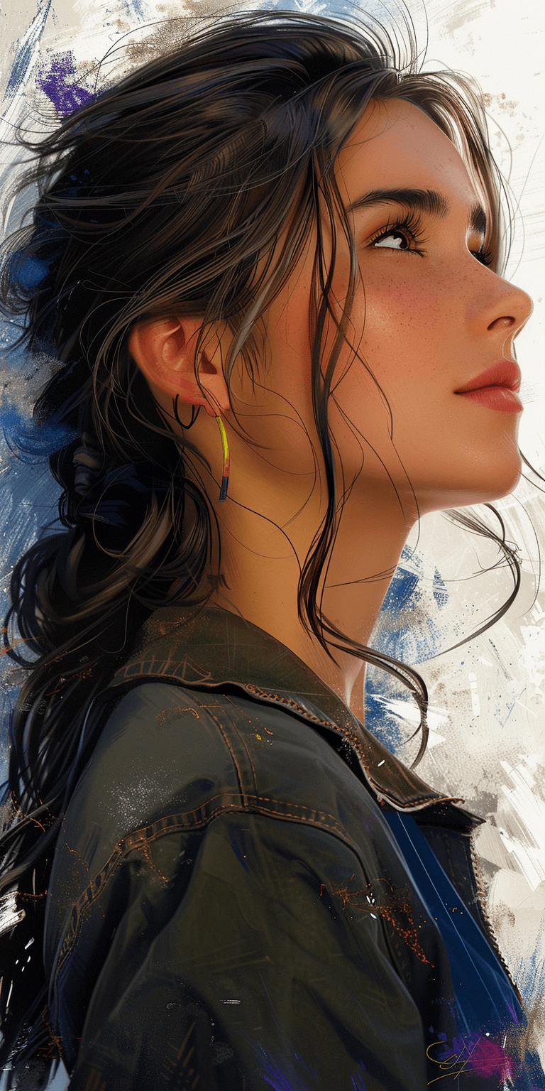 AI generated: illustration of a young woman, side profile, in the style of concept art, hint of surrealism --ar 1:...