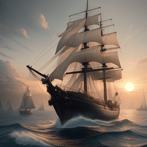 AI generated: Photo of a ultra realistic sailing ship, dramatic light, pale sunrise, cinematic lighting, battered,...