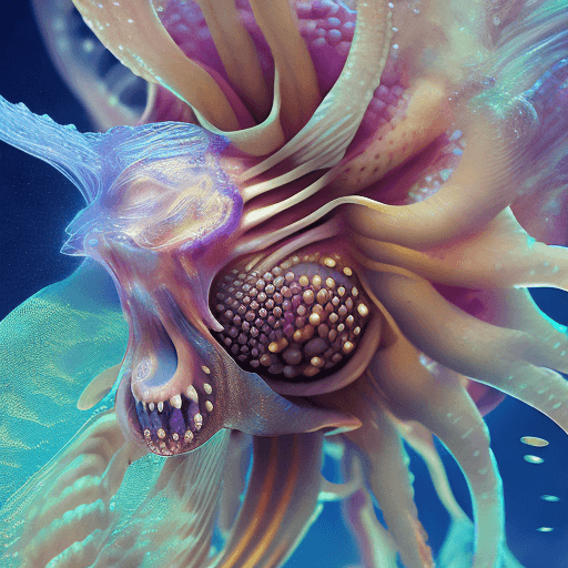 AI generated: Goddess close-up portrait ribcagel. jellyfish phoenix head, nautilus, orchid, skull, betta fish, bio...