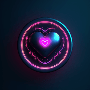 AI generated: A UI/UX icon of heart button, futuristic icon style, neon palette, art by Marc Chagall, Digital Drea...