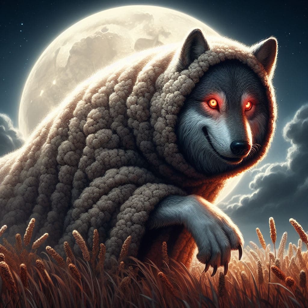 AI generated: A wolf in a sheepskin