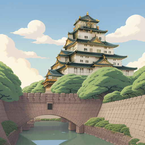 AI generated: perfect anime illustration of a Osaka Castle, art by studio ghibli