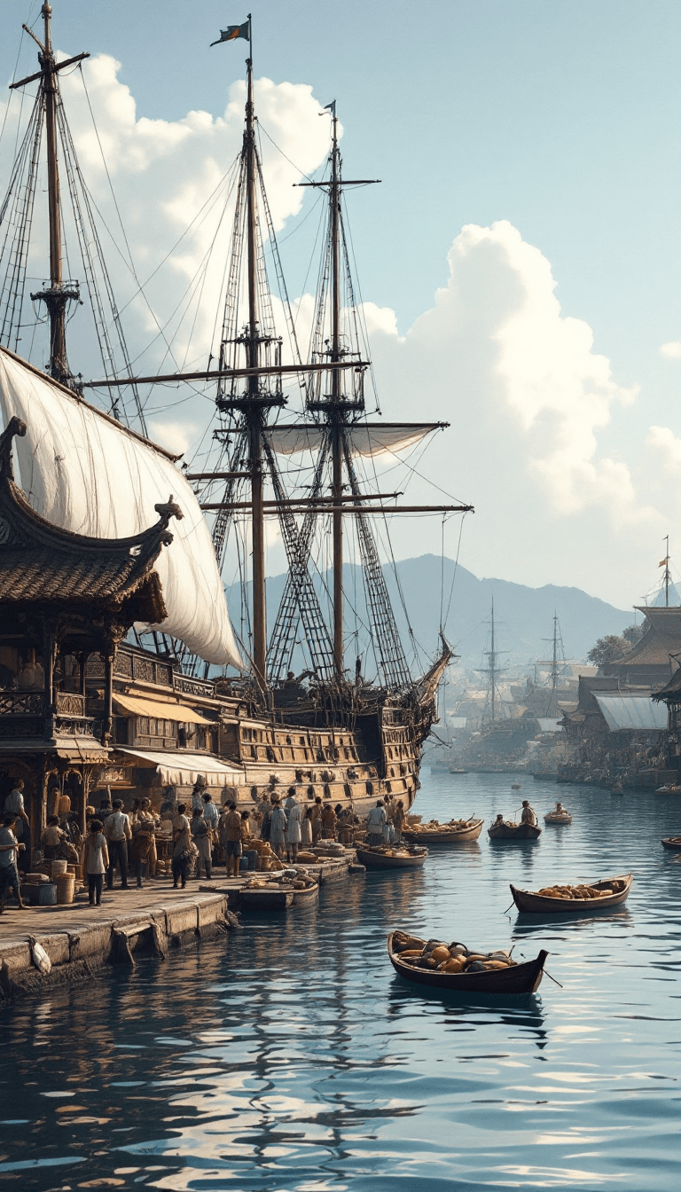 AI generated: Create a historical illustration from the perspective of the sea, showing the VOC ship Boterbloem do...
