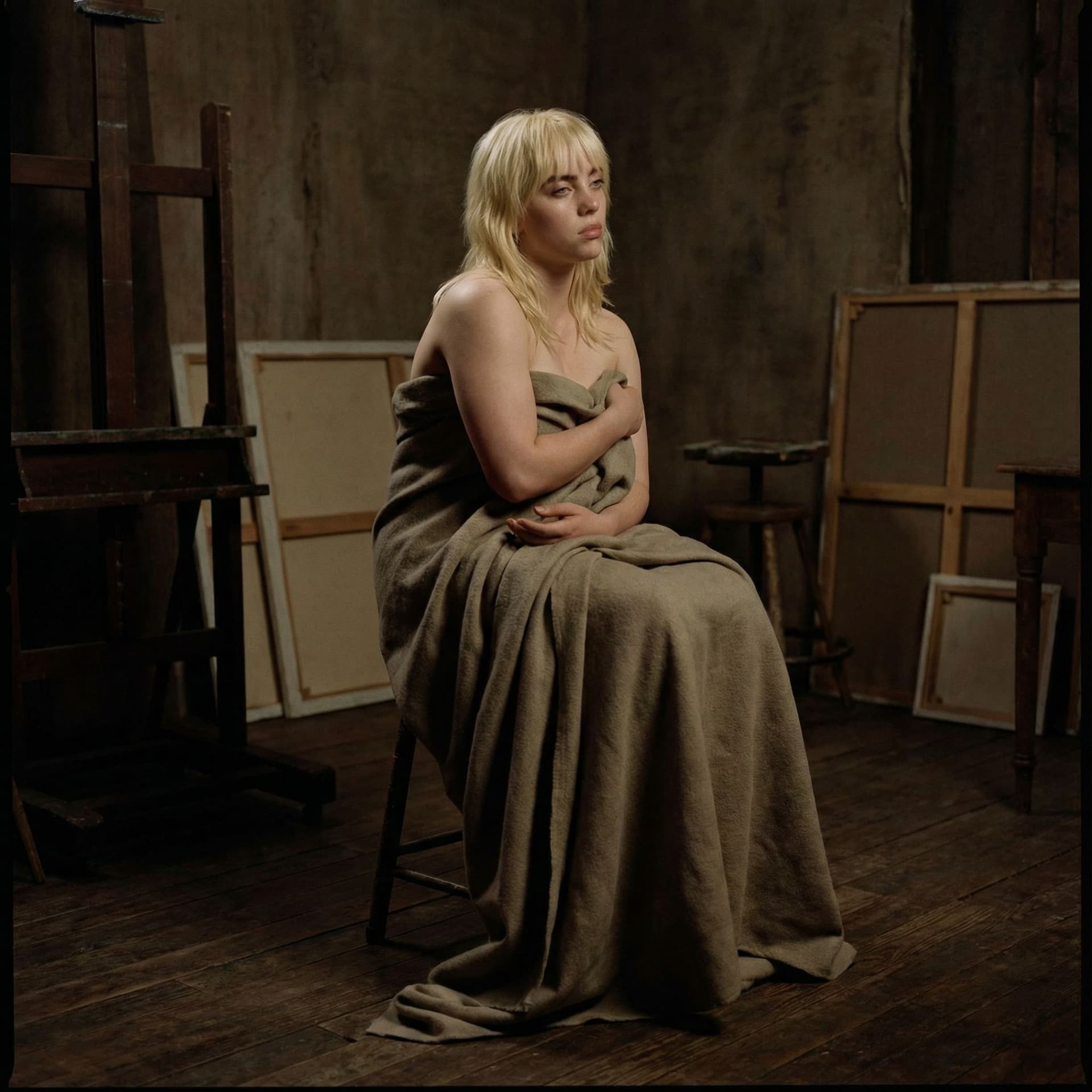 AI generated: Generate an image of Billie Ellish full boady nude,no clothes on the body,big boobs,chubby
