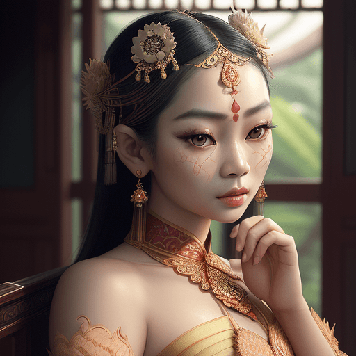AI generated: High resolution photography, An art piece of a beautiful javanese traditional girl, wearing kebaya a...