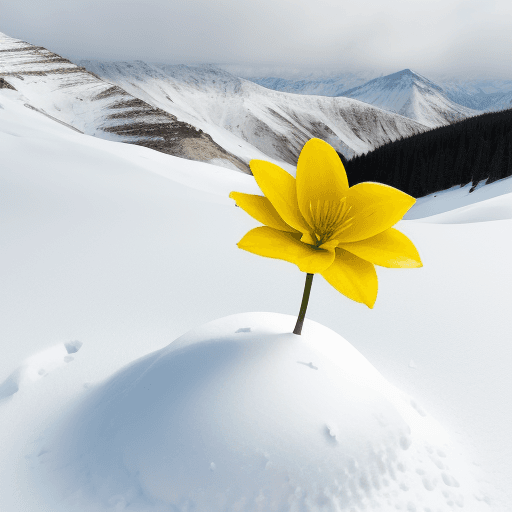 AI generated: Yellow flower on a snowy hill