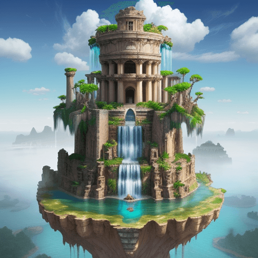AI generated:  "A floating island with ancient ruins and cascading waterfalls."

