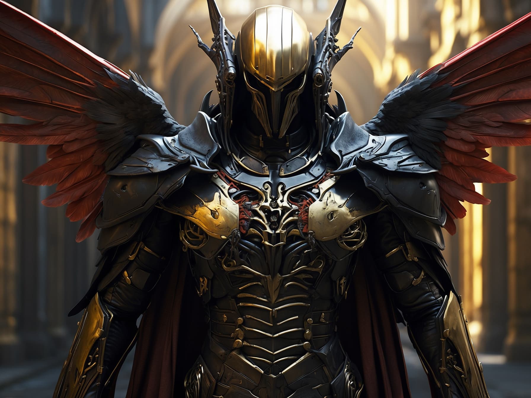 AI generated: a close up of a person wearing armor and wings, concept art by senior character artist, trending on ...