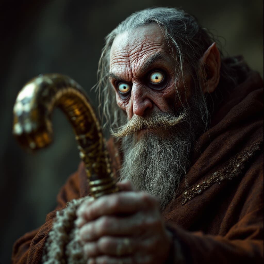 AI generated: hyper-realistic (fabled character tale1:3) from the lord of the rings  kingdom, he holds a mistic ca...