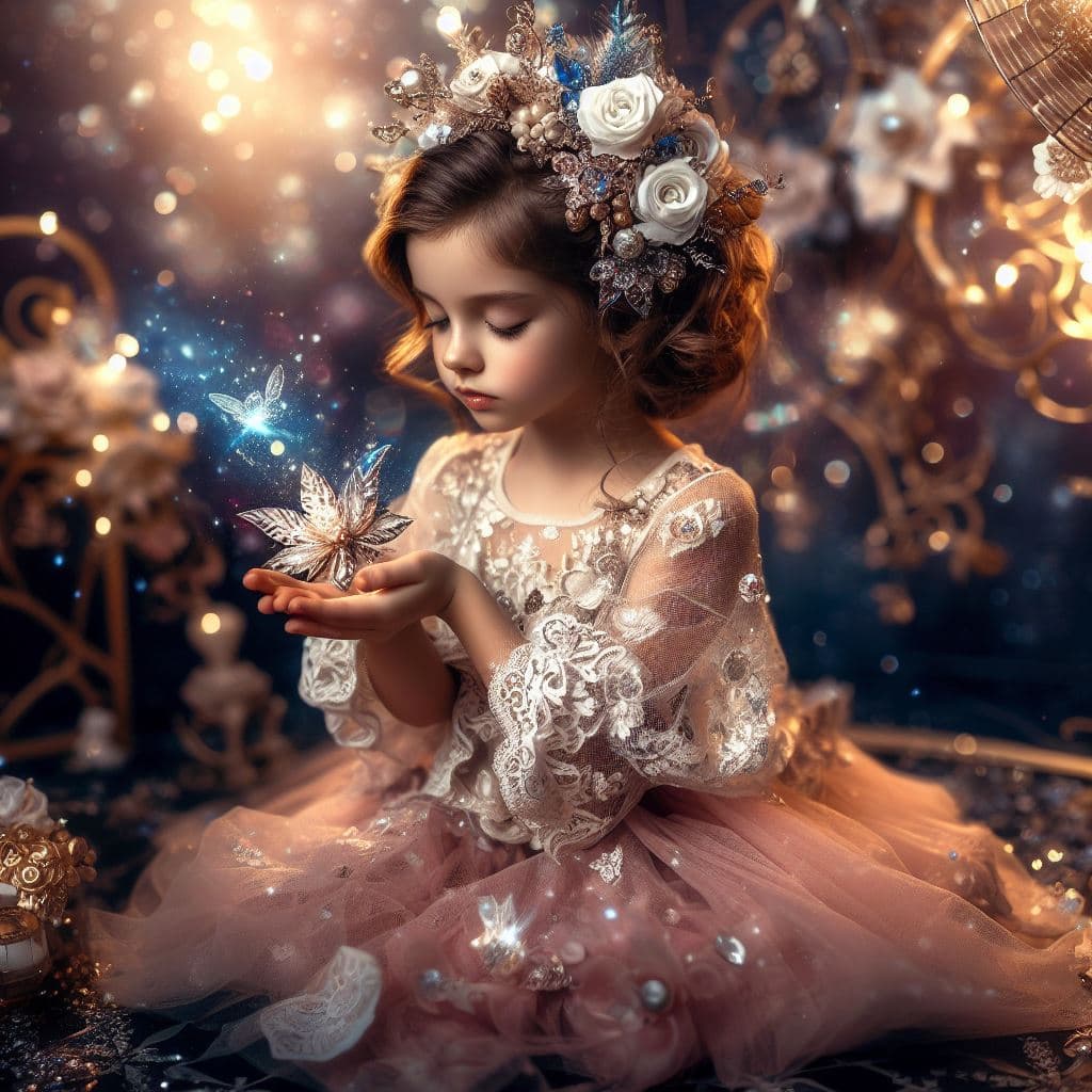 AI generated: A stunning beautiful girl in a world full of magic in which music and melodies are present in all th...