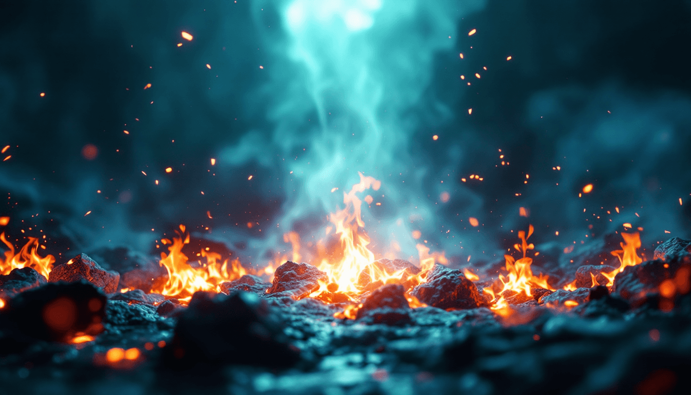 AI generated: render, text "BlueGameYT", white color, flames, bright light emanating from center, high contrast, e...