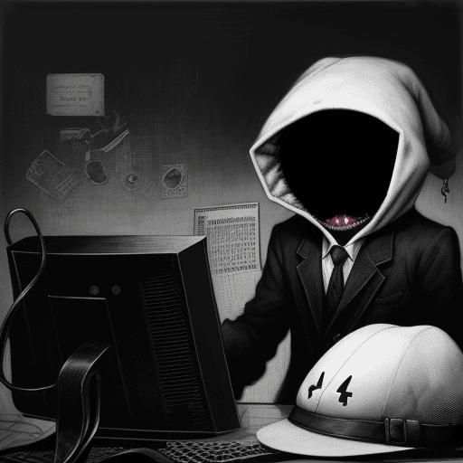 AI generated: Hacker rat , White hat , computers , unknown creature , rat like , no eyes , jump scary , old black ...