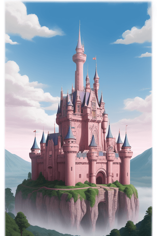 AI generated: castle in the sky pink