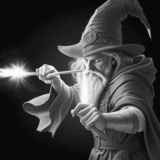 AI generated: a pencil artist illustration of a wizard firing his wand --s 750 --v 6.0 --style raw