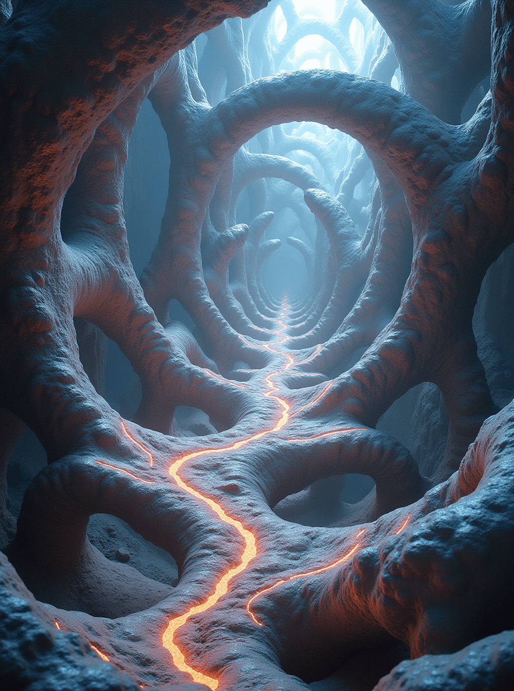 AI generated: A surreal, otherworldly environment inspired by a CalabiâYau manifold â intricate, looping geome...