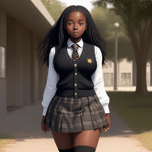 AI generated: (masterpiece, best quality), a cute 18 yo African girl wearing a school uniform with vest sweater, c...