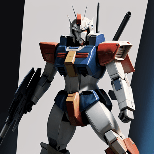 AI generated: illustration of RX-78-2 Gundam, with shield and weapon, in the style of Kunio Okawara, anime, Mobile...