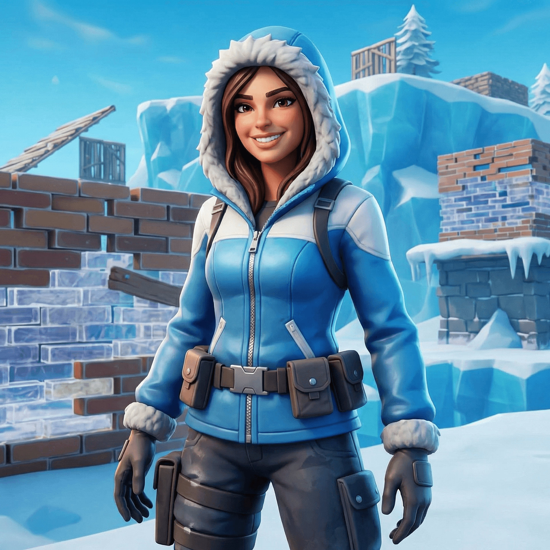 AI generated: Transform her into a Fortnite character. Maintain her facial identity, likeness, and clothing.