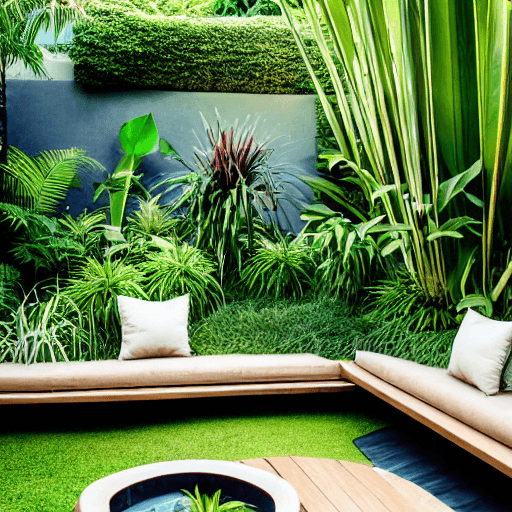 AI generated: high resolution photography landscape design, absolutely open and blended with the garden, depth, tr...