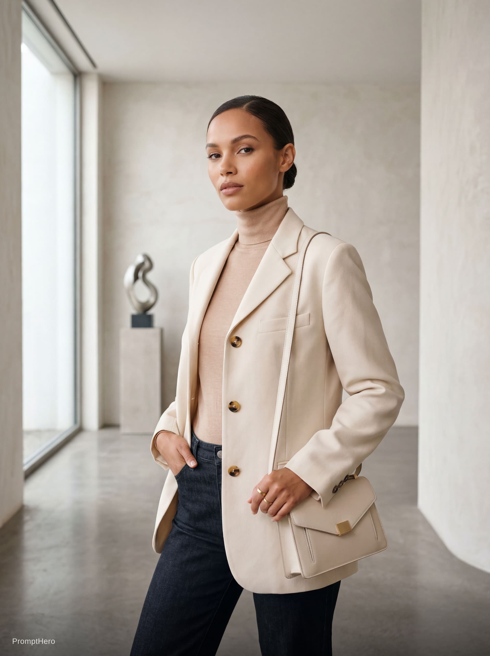 AI generated: Upper-body focus.

Stylish model pose.

Modern environment.

50mm lens.

Fashion campaign quality.

...