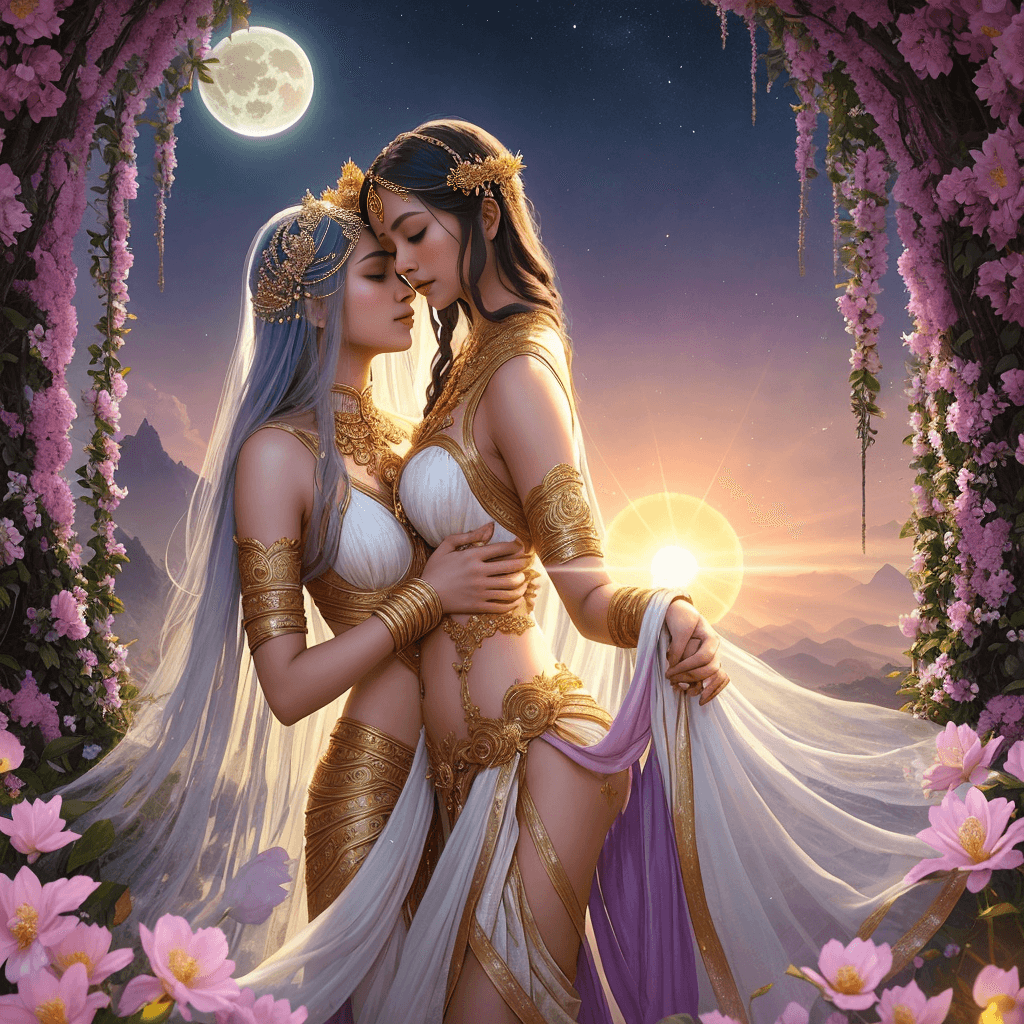AI generated: In the celestial realm of Elysium, there dwells an Apsara named Nila, whose radiance rivals the moon...