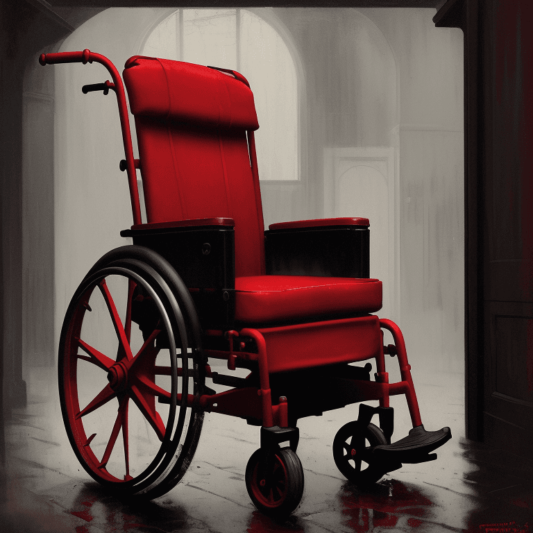 AI generated: red wheelchair, in the style of sam spratt, historical illustrations, old masters, genndy tartakovsk...