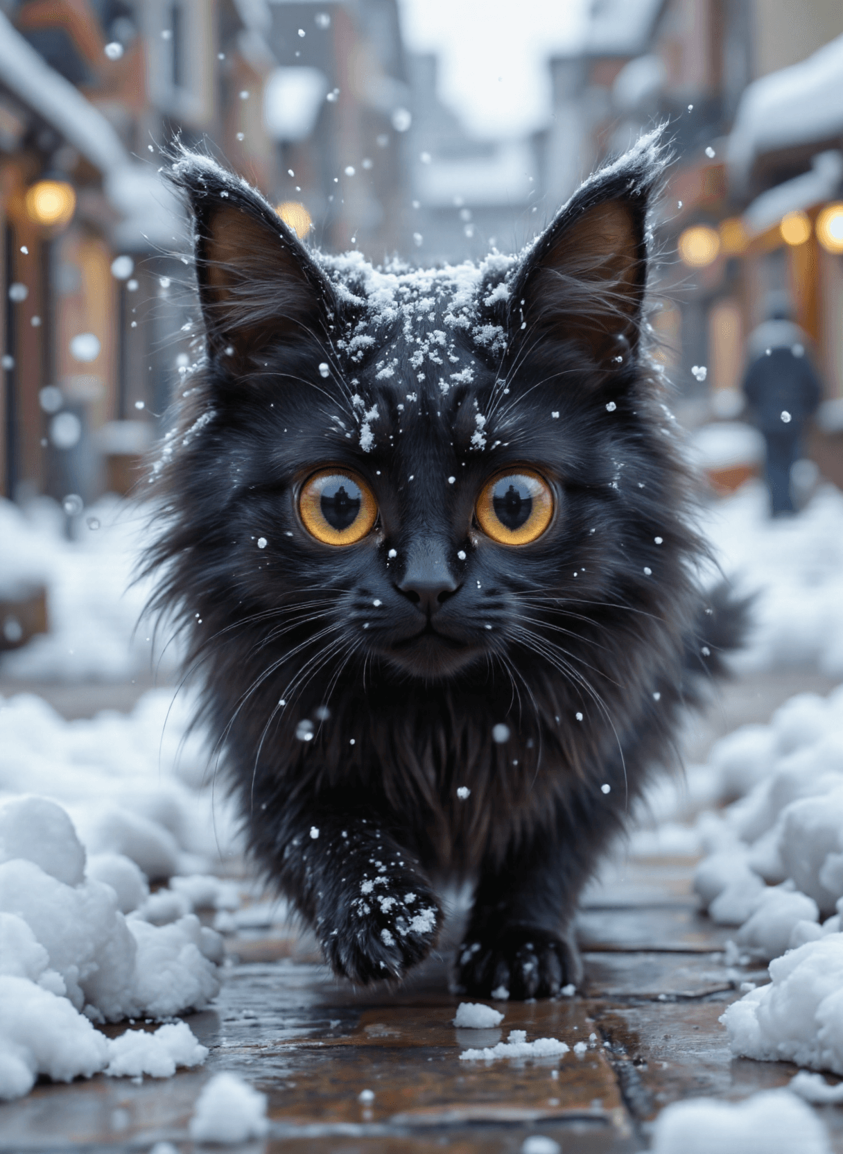 AI generated: The image depicts a charming animated ((Pixar Style)) black cat with large, expressive eyes and fluf...