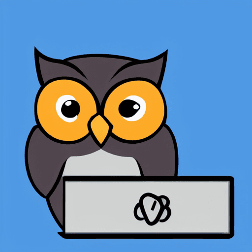 AI generated: cute owl coding with computer, aurora, simple, as a logo