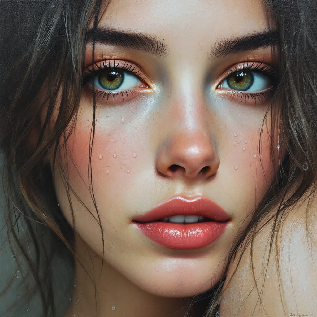 AI generated: highly detailed painting, woman, 20-25 years old, stunning, delicate features, in the style of Ann S...