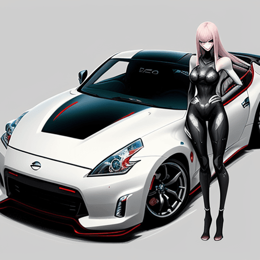 AI generated: 2D cartoon-style concept art image portraying the transformation of a Nissan 370Z into a humanoid wo...