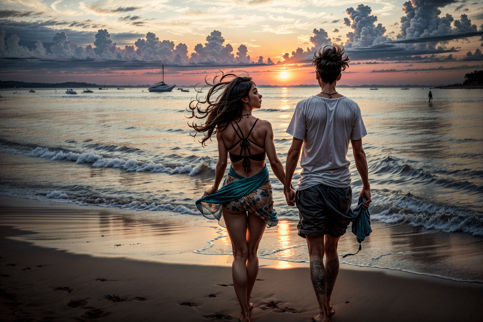 AI generated: Silhouette Sunset: Head to the beach in the late afternoon and capture the stunning silhouettes of p...